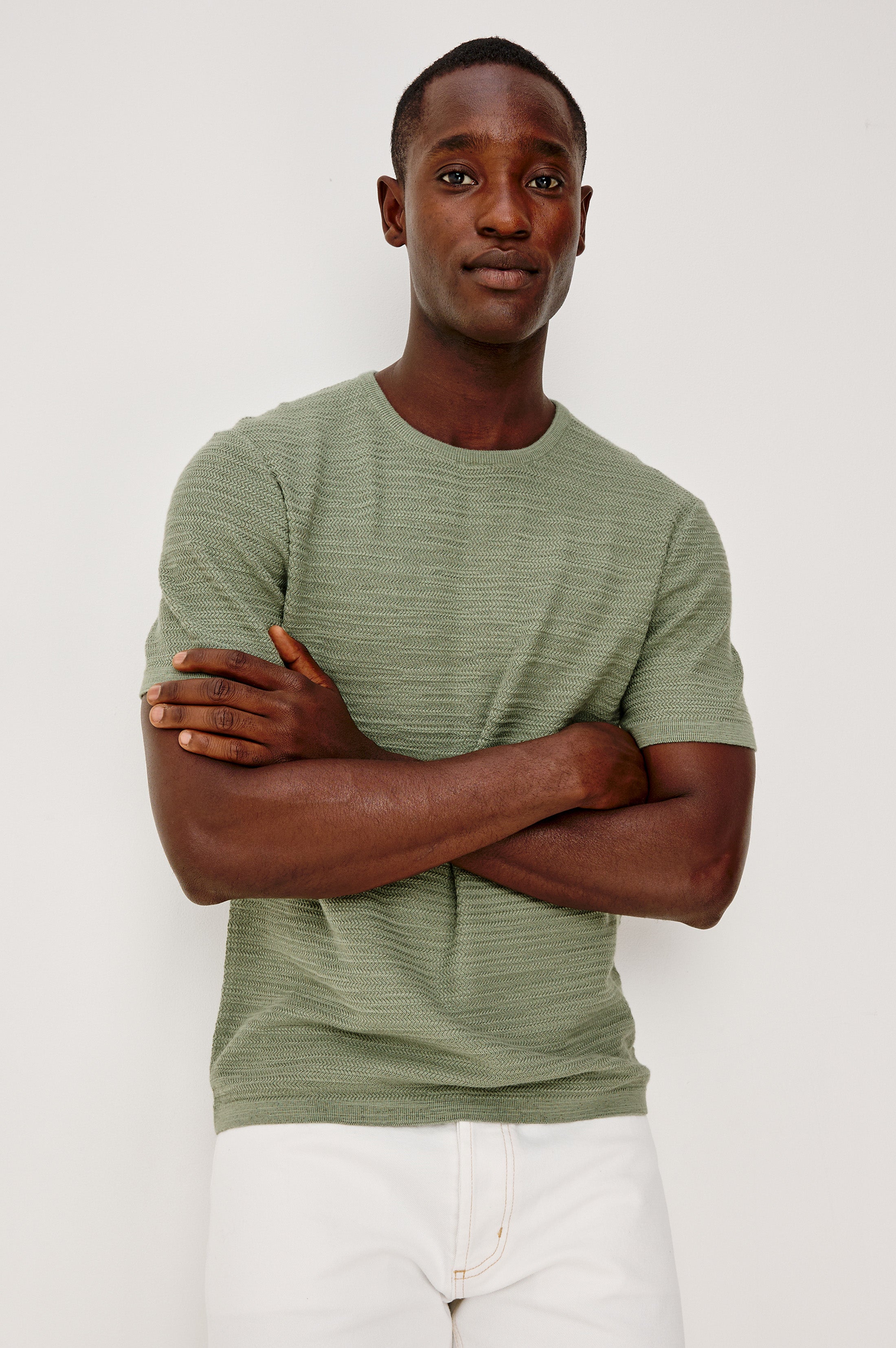THEO SHORT SLEEVE SWEATER - SILVER SAGE – Rails