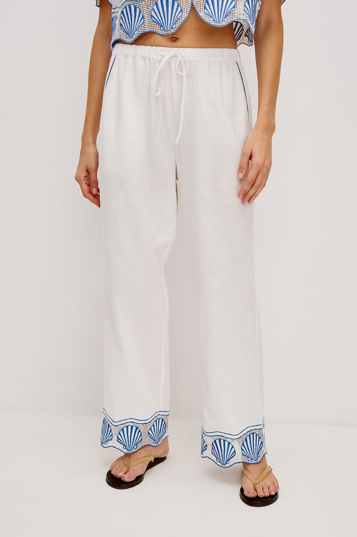 High Waist Elastic Drawstring Linen Pants Side Split Women's Linen