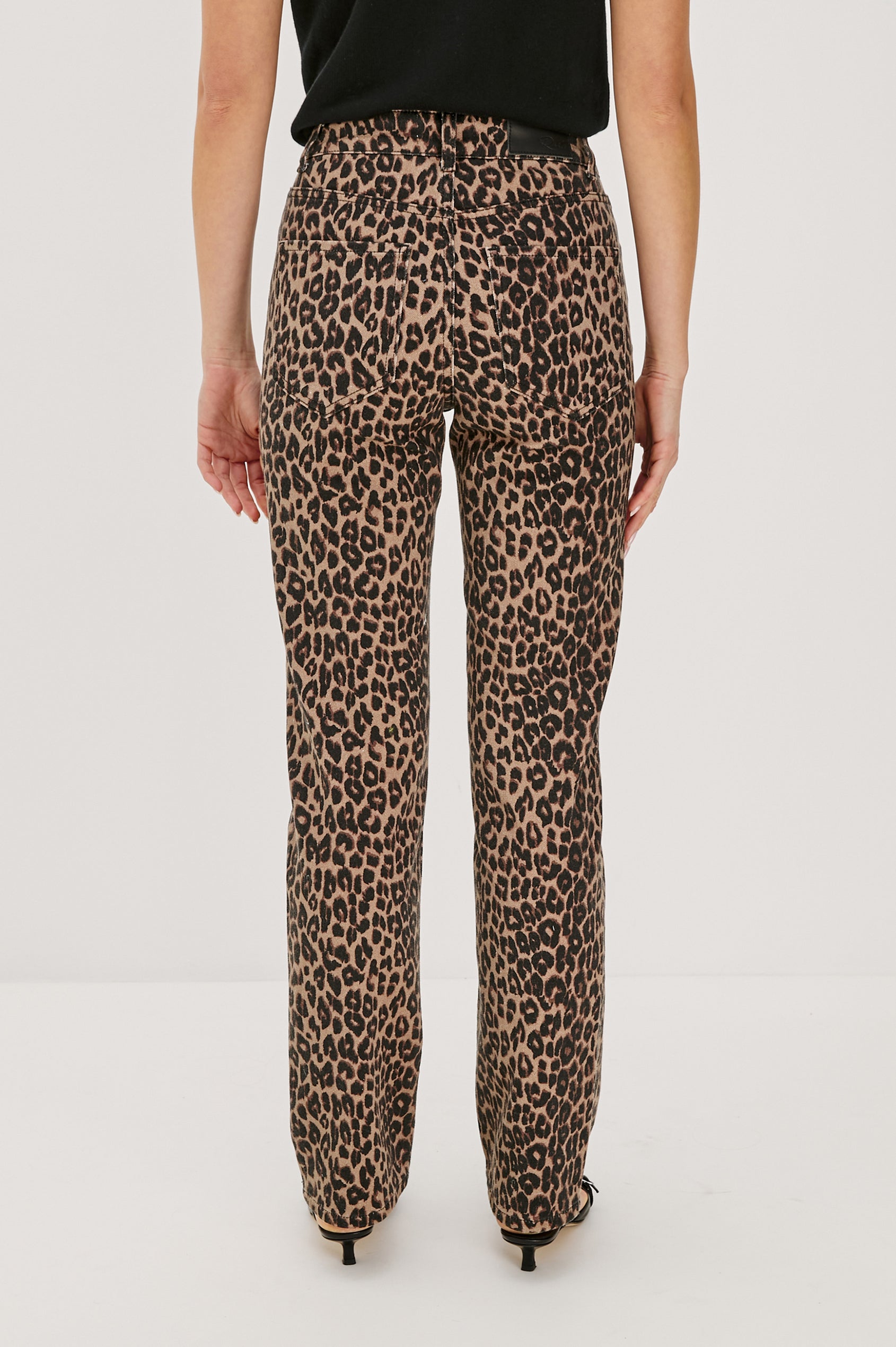 Topanga Straight Jeans with Belt Loops, Two Front Pockets plus a Coin Pocket and Two Back Patch Pockets in Brown Nala Colorway - Back View Featured on Model