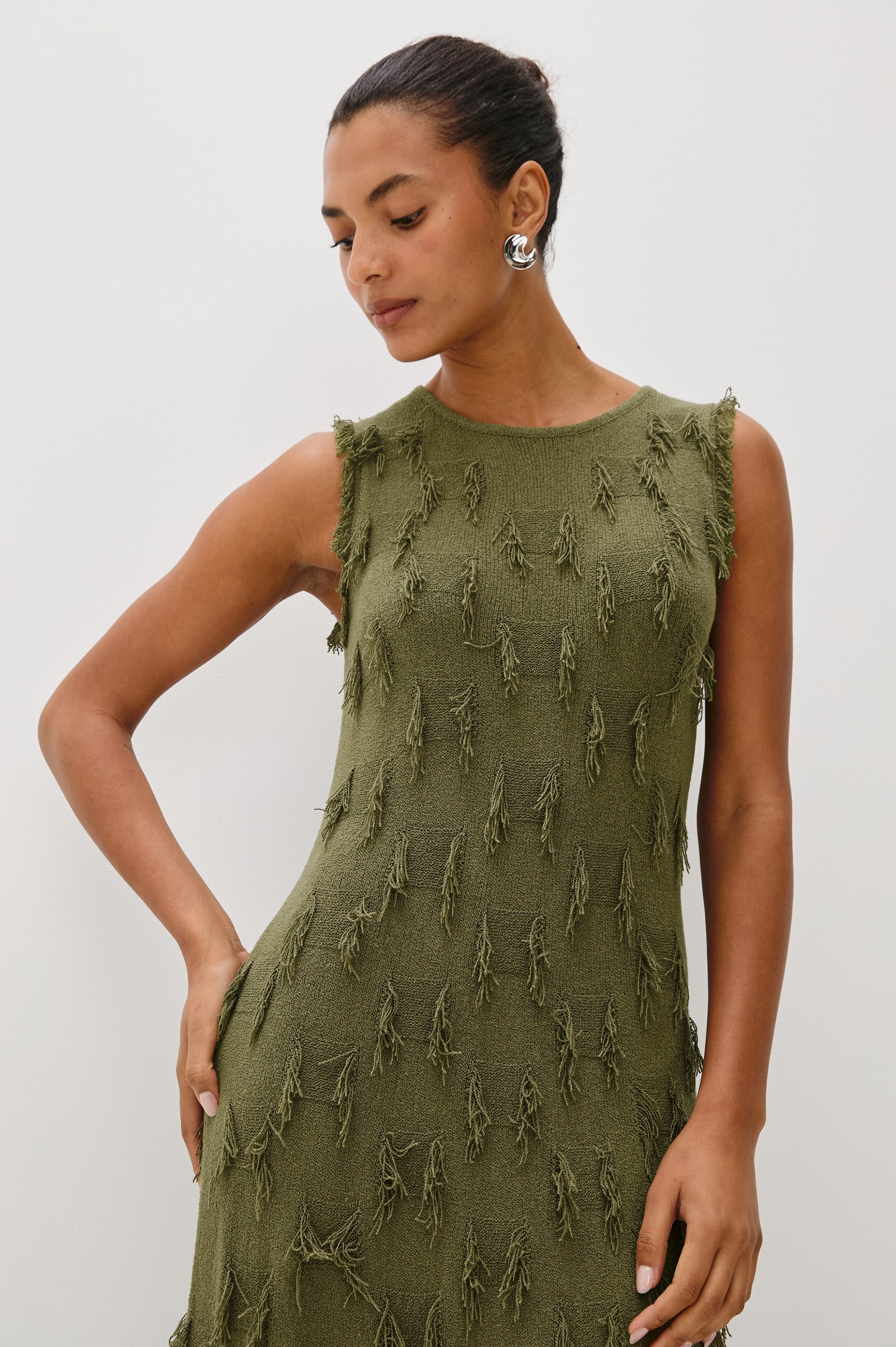 sleeveless olive green dress Classic Elegance Olive Satin Sleeveless Mock Neck Mini Dress
