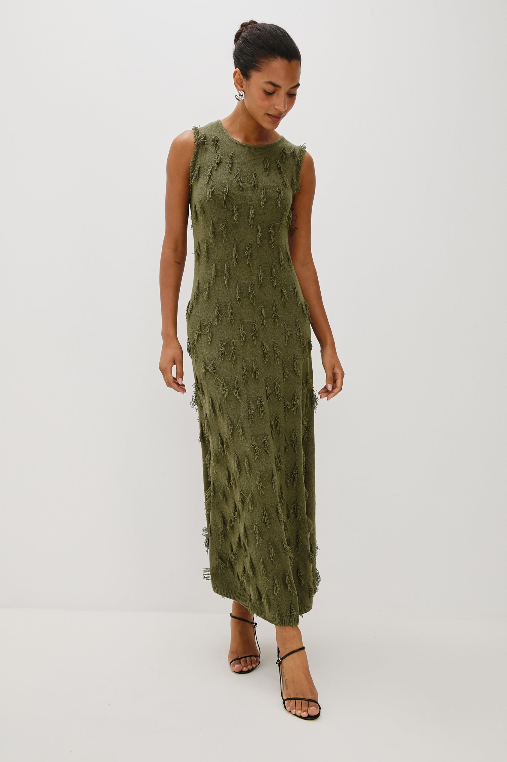 sleeveless olive green dress Olive Green Sleeveless Ruffle Sport Dress