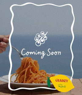 Plate of spaghetti with a fork, 'Coming Soon' text, and Gladzy Roots logo against a blue sky.