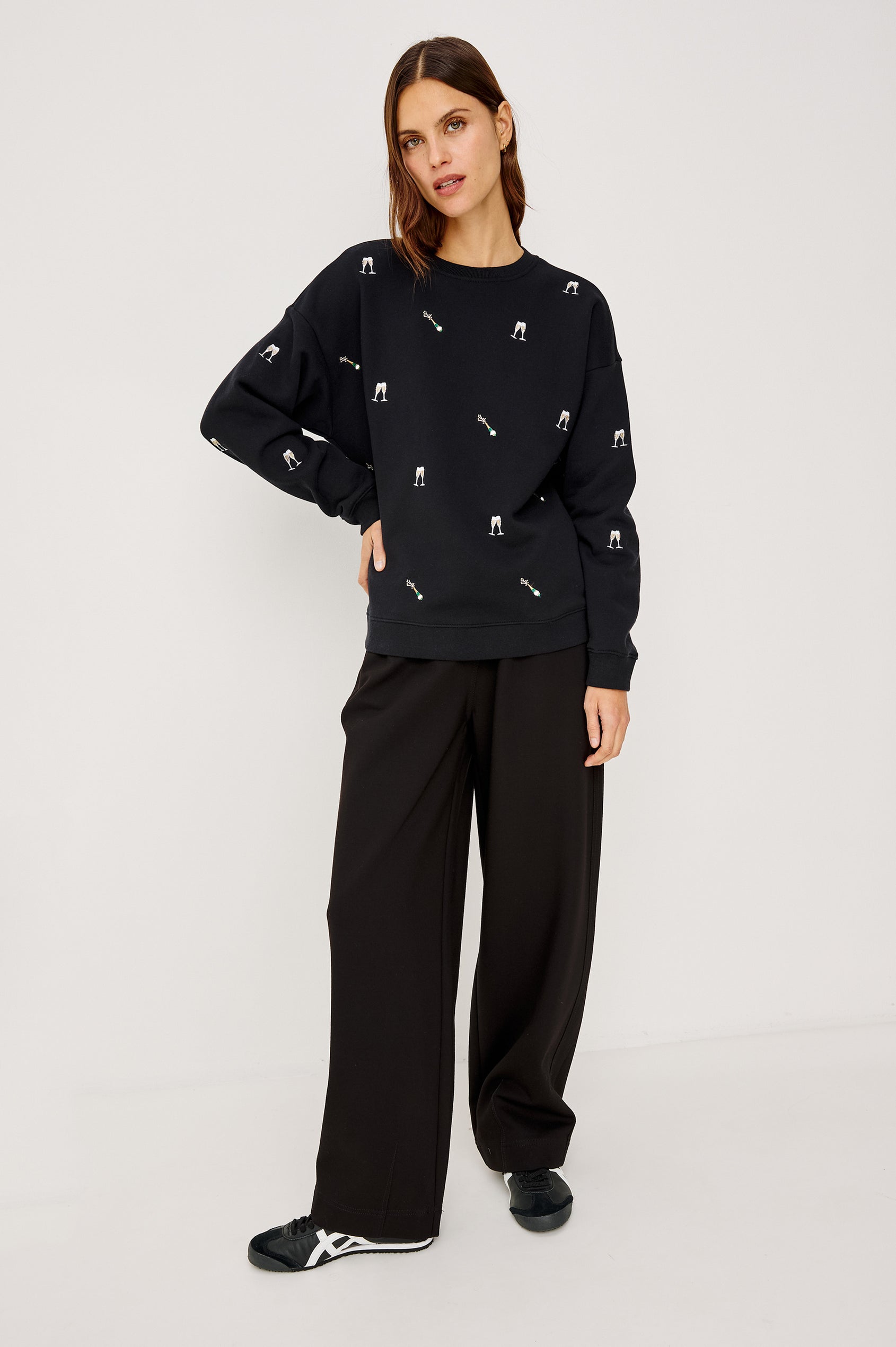why dress champagne sweatshirt WHY DRESS Champagne Glass Embellished Sweatshirt in Pink, NWT