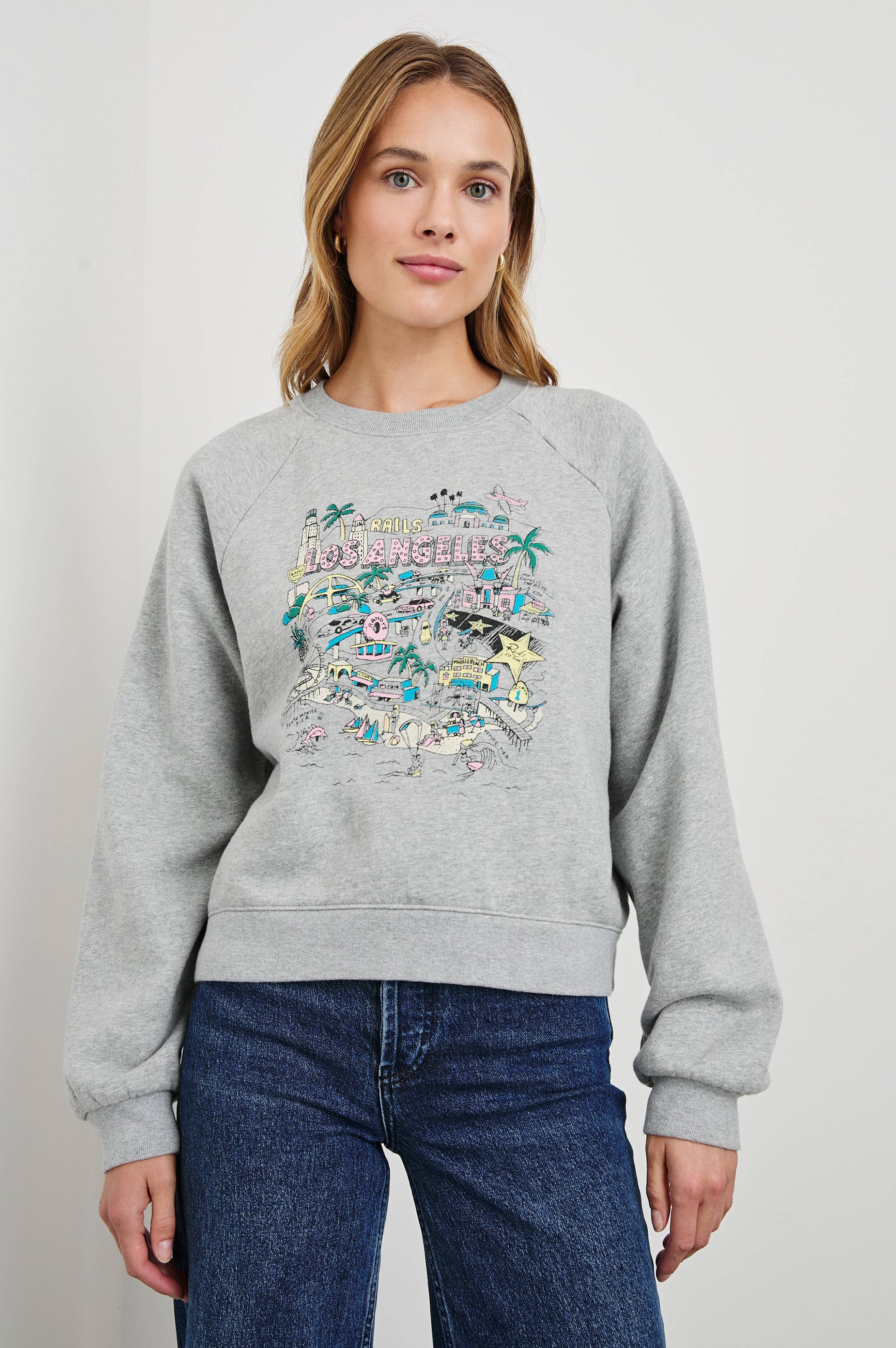 VINTAGE RAGLAN SWEATSHIRT - RAILS LOS ANGELES MAP GREY – Rails