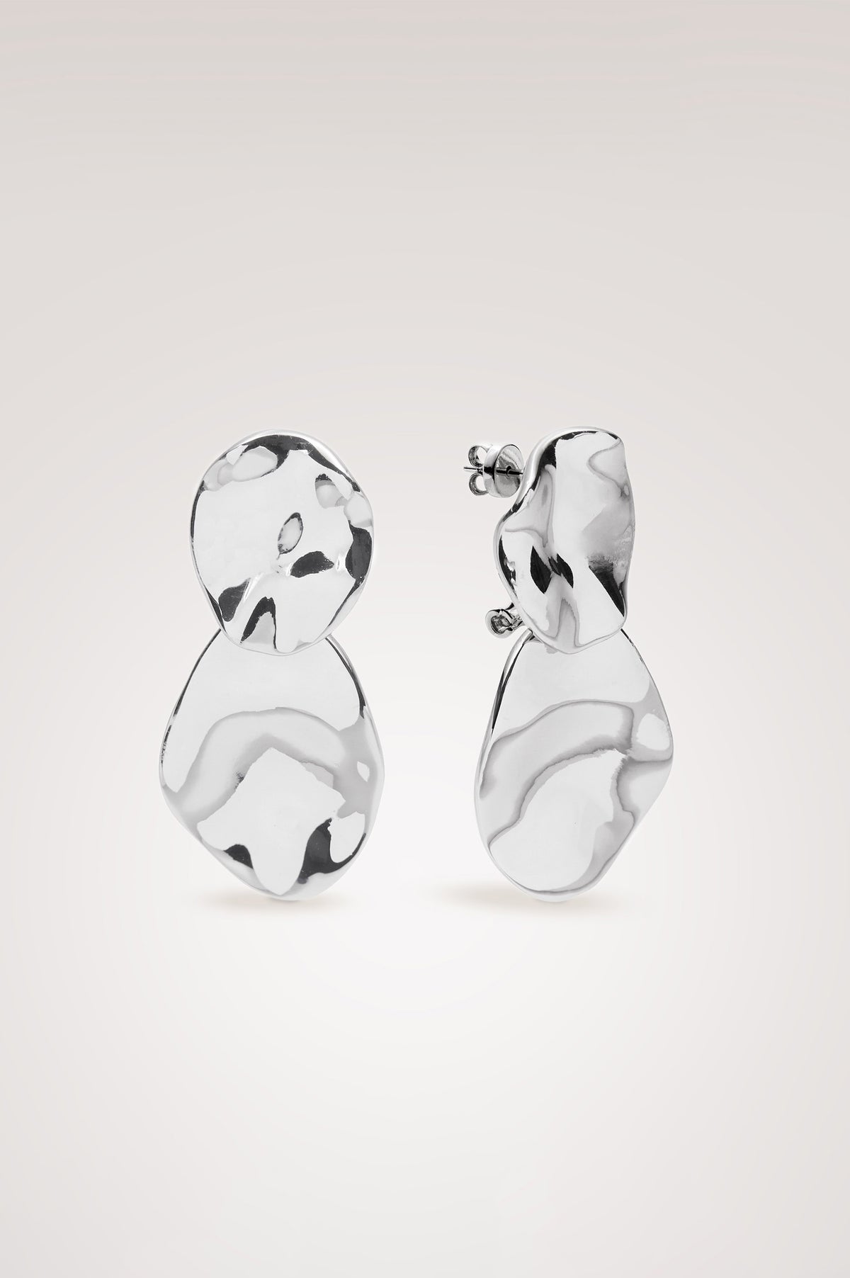 Wavy Drop Earrings With Engraved Rails Logo and Post Back Closure in Silver Colorway - Front view of product featured.