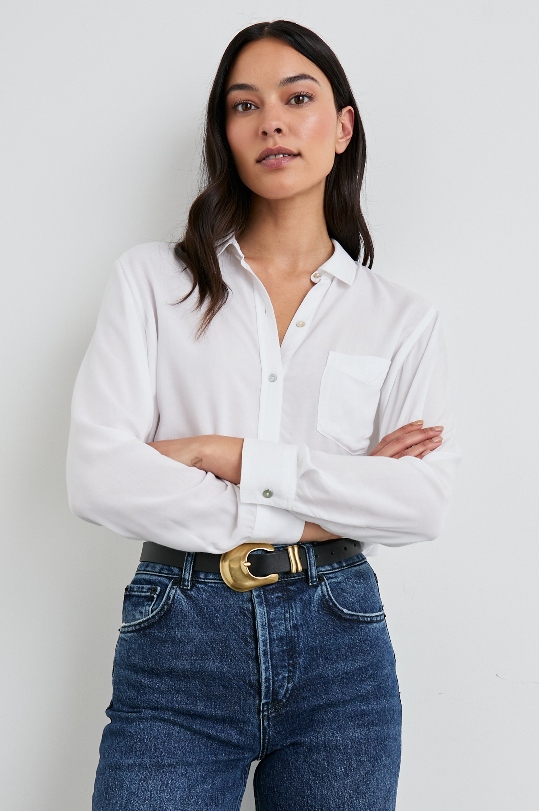 white dress shirt blue jeans WREN SHIRT