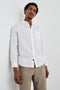 Wyatt Classic Button Up Long Sleeve Shirt with collar and front chest pocket in White - front view on model
