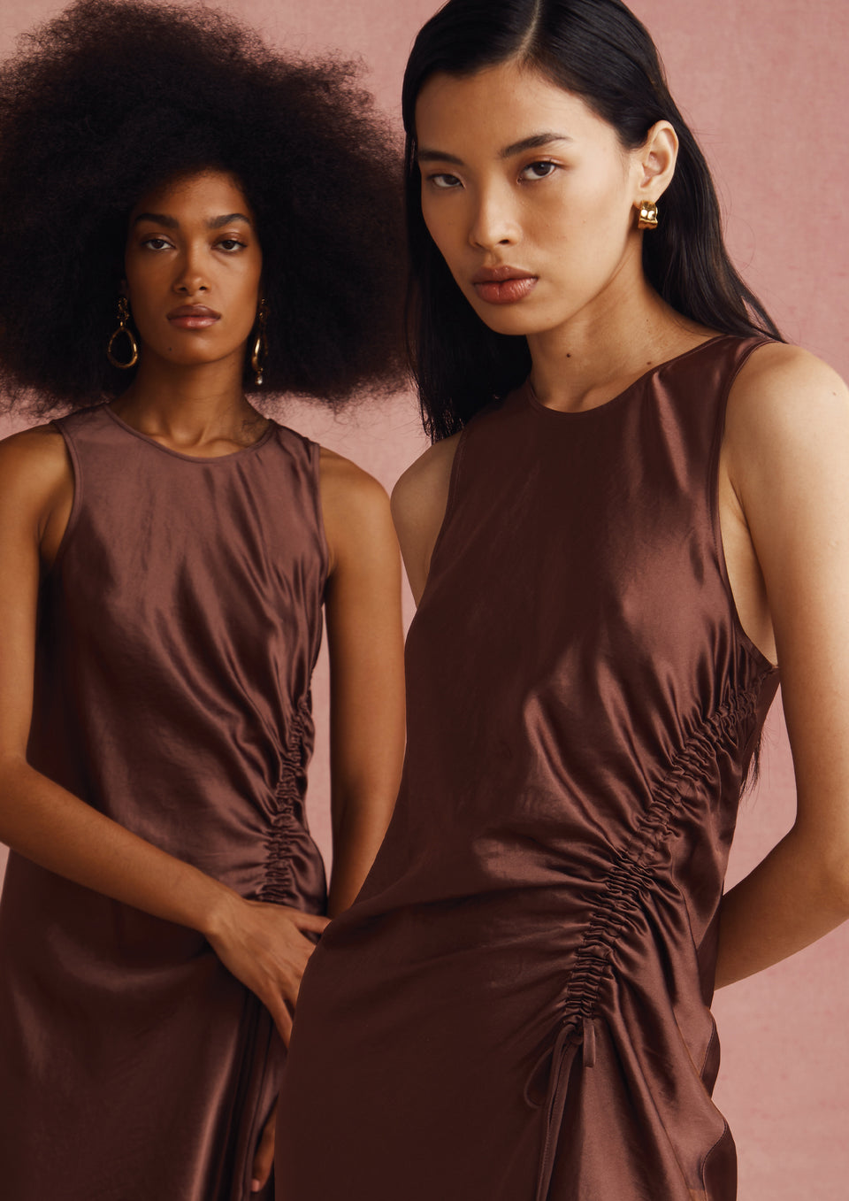 EDITORIAL IMAGE OF TWO MODELS BOTH WEARING GABRIELLA DRESS