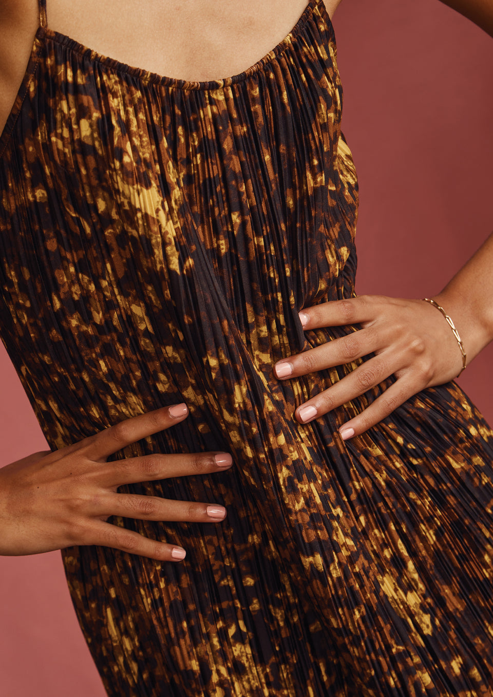 FRONT DETAIL IMAGE OF MODEL WEARING AMI DRESS