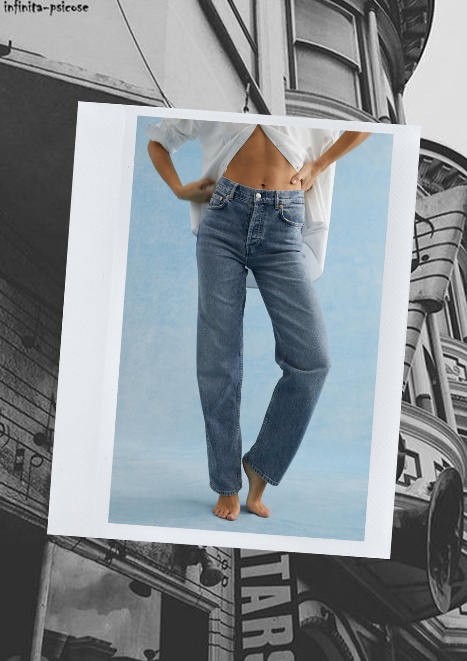 EDITORIAL IMAGE OF MODEL WEARING TOPANGA STRAIGHT JEANS