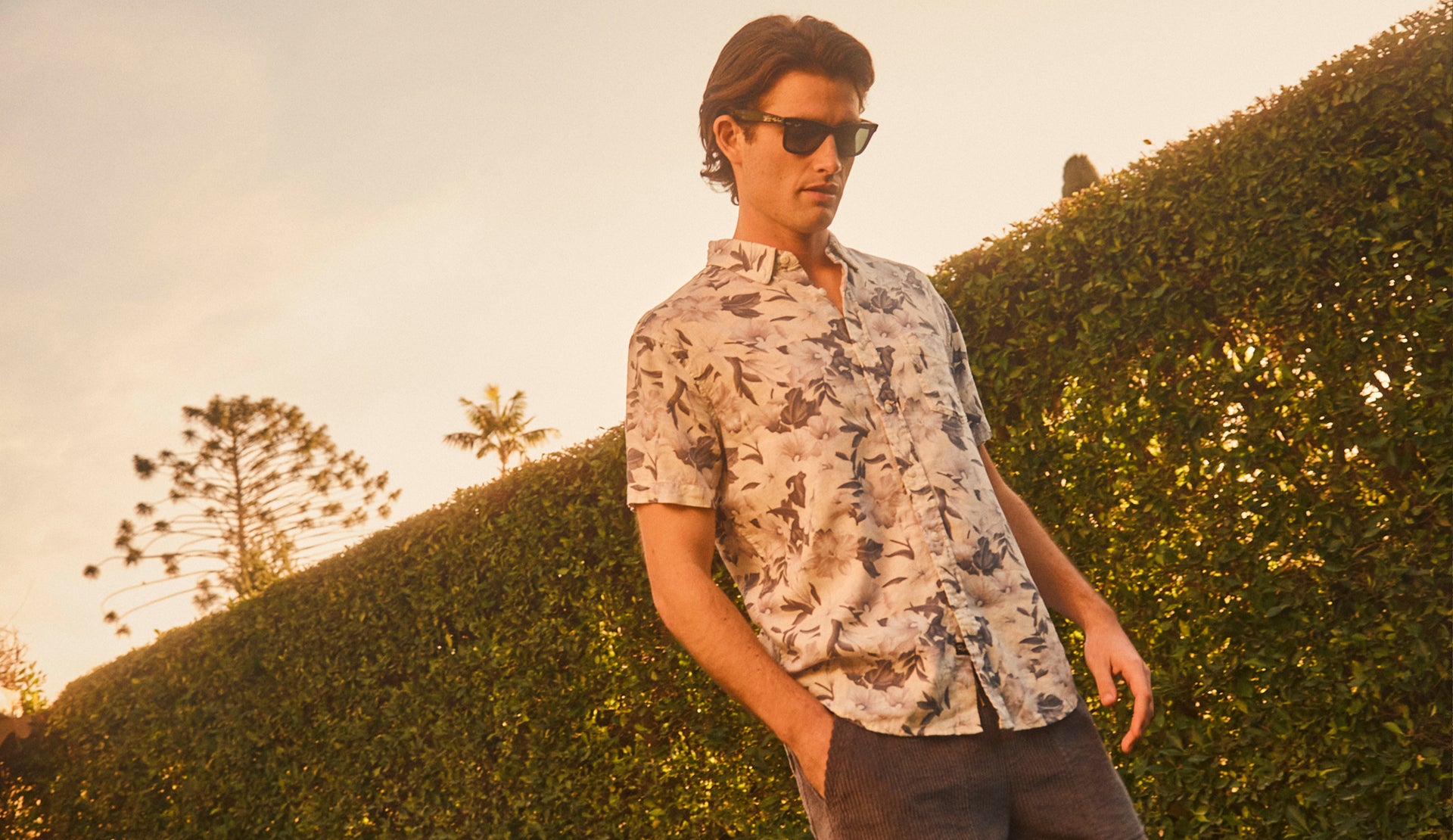 EDITORIAL IMAGE OF CARSON SHIRT IN TROPICAL MIST