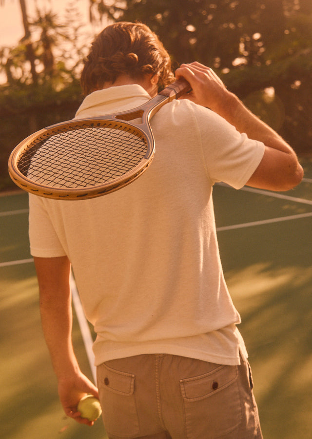 BACK SHOT OF RHEN POLO SHIRT IN TERRY PEARL