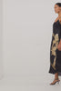 Jaya Midi Dress in Satin-Back Crepe With Scoop Neckline and Adjustable Spaghetti Straps in Gold Lily Colorway - Full Body Front View Featured on Model Moving (Video).