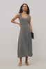 Angelica Maxi Dress in Soft Wool Blend With Fitted Bodice, Scoop Neck, Paneled Seams, and A-Line Sweep Skirt in Heather Grey Colorway - Video - Full Body Front View Featured on Model Stylized
