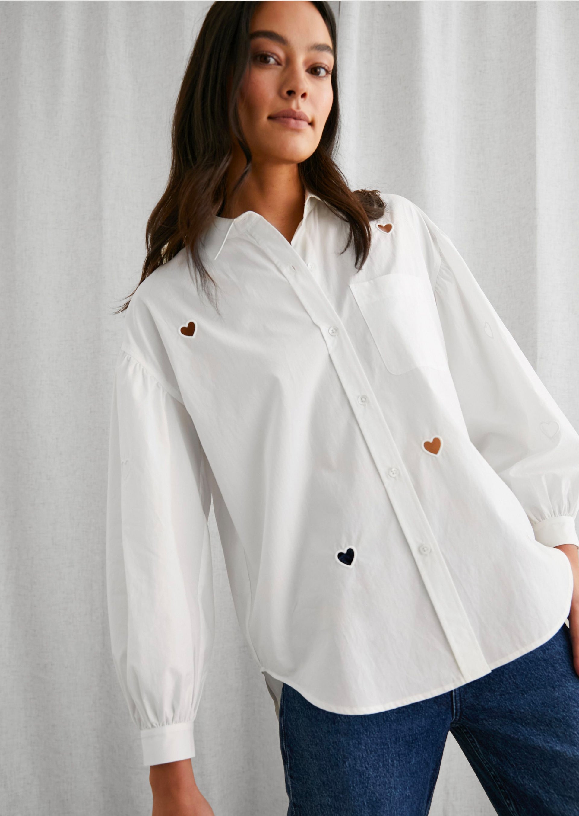 FRONT IMAGE OF MODEL WEARING JANAE SHIRT