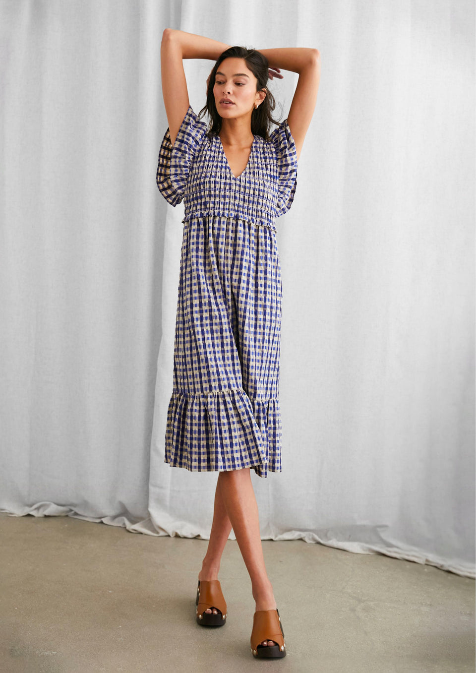 FRONT FULL BODY IMAGE OF MODEL WEARING CLEMENTINE DRESS