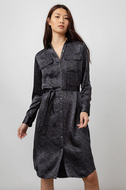Alix Ash Marbled Tiger Long Sleeve Dress - front body in motion