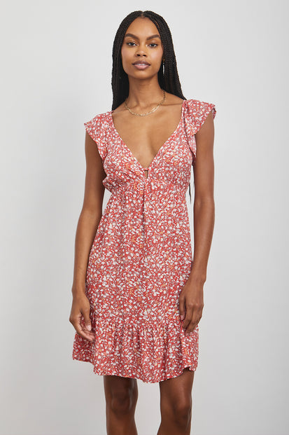 ANIKA RED DITSY FLORAL DRESS-FRONT