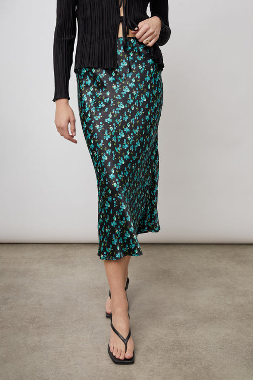 ANYA MINT FLORAL SKIRT-FRONT IN MOTION