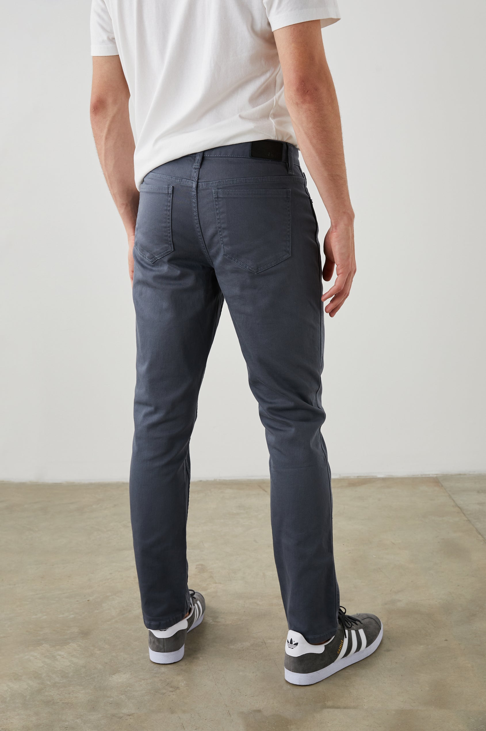 Carver Pants with Belt Loops, Two Front Pockets plus a Coin Pocket and Two Back Patch Pockets in Ensign Blue Colorway - Back View Featured on Model