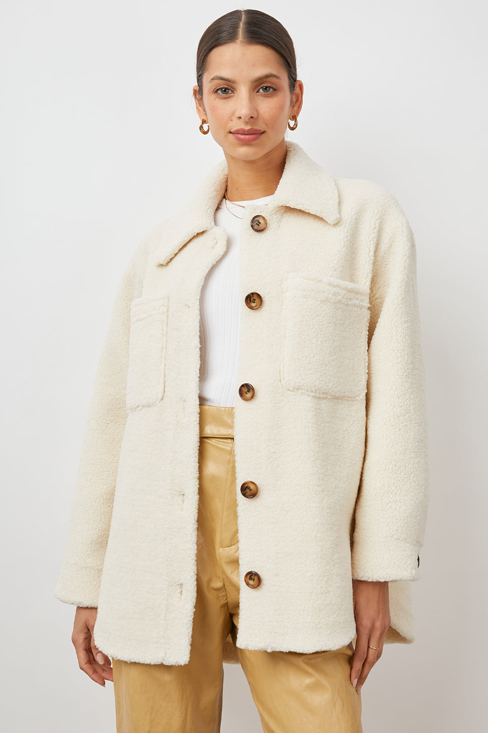 CONNIE IVORY TEDDY SHACKET- FRONT UNBUTTONED