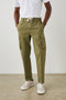 Emmerson Pants with a Drawstring Waist, Two Front Pockets, Two Side Flap Pockets and Two Back Welt Pockets in Olive Colorway - Front View Featured on Model