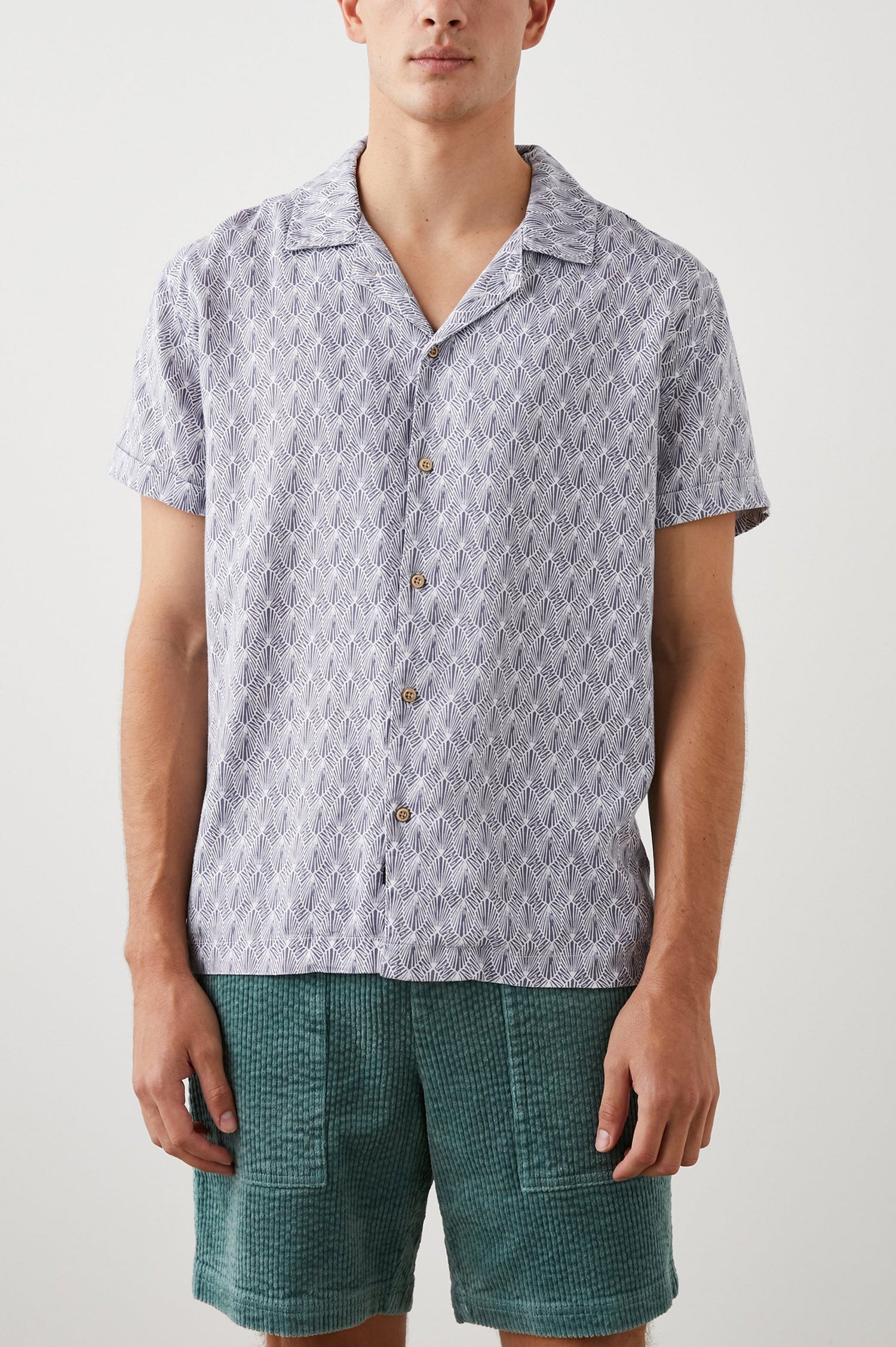 LANAI SHIRT TIN STAMP SEATIA WHITE - FRONT