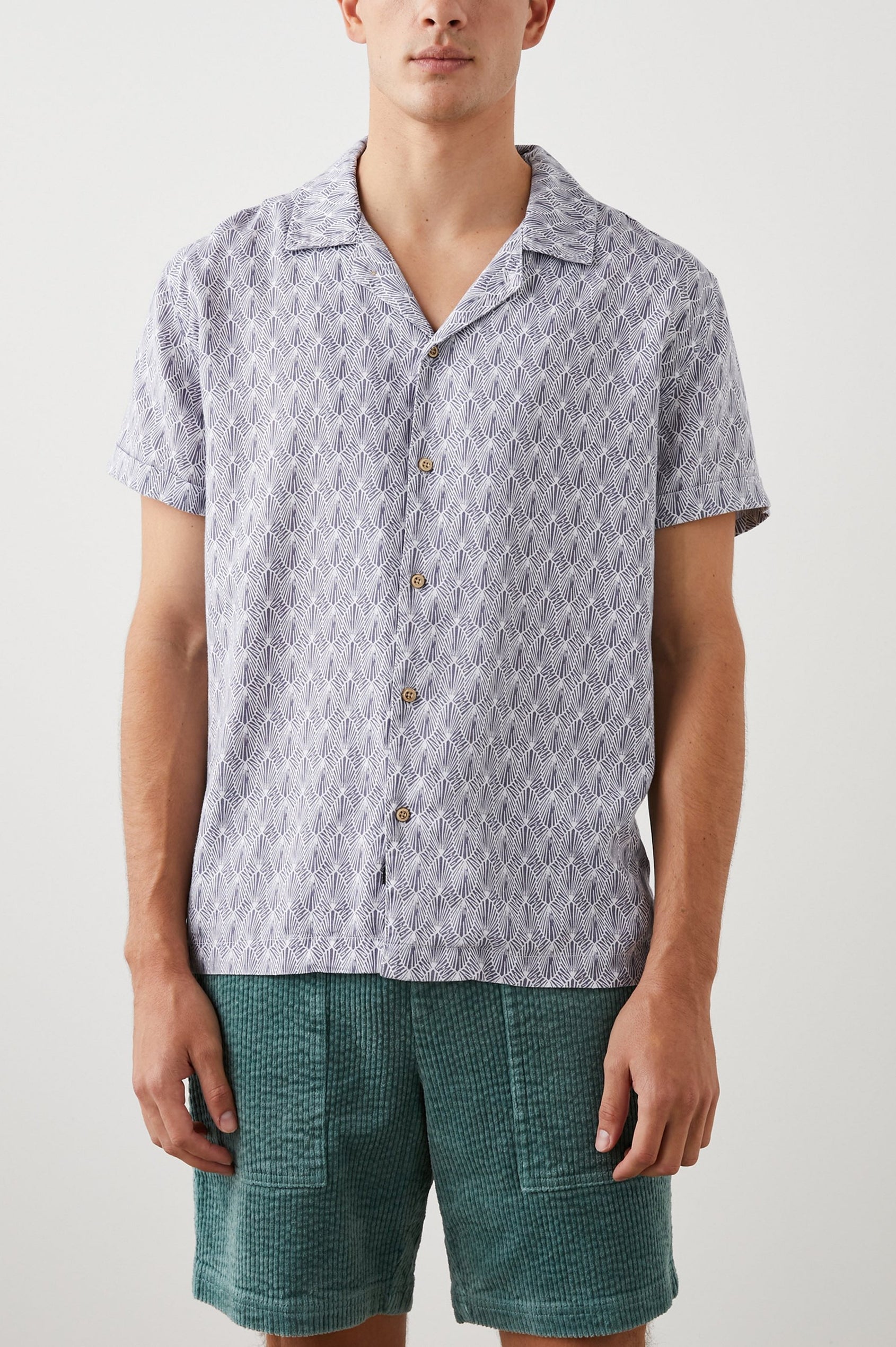 LANAI SHIRT TIN STAMP SEATIA WHITE - FRONT