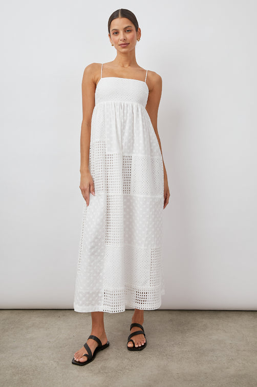 LUCILLE WHITE EYELET MIX DRESS- FRONT