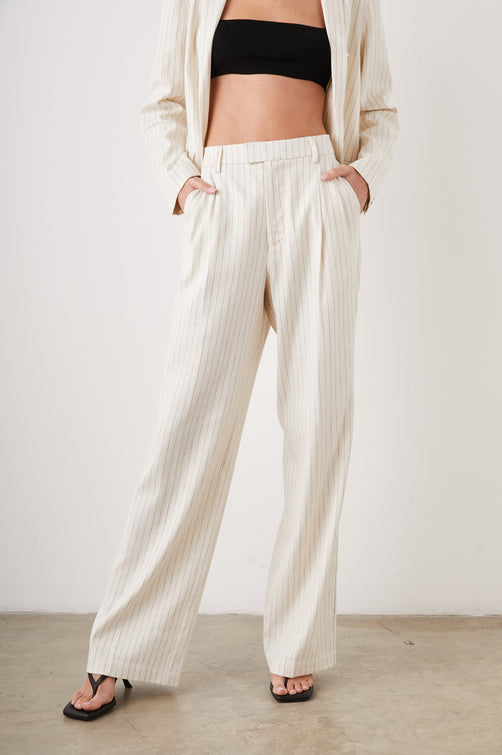 MARNIE PANT IVORY PINSTRIPE - FRONT 