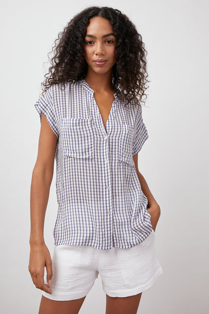 MEL NAVY GINGHAM - FRONT UNTUCKED