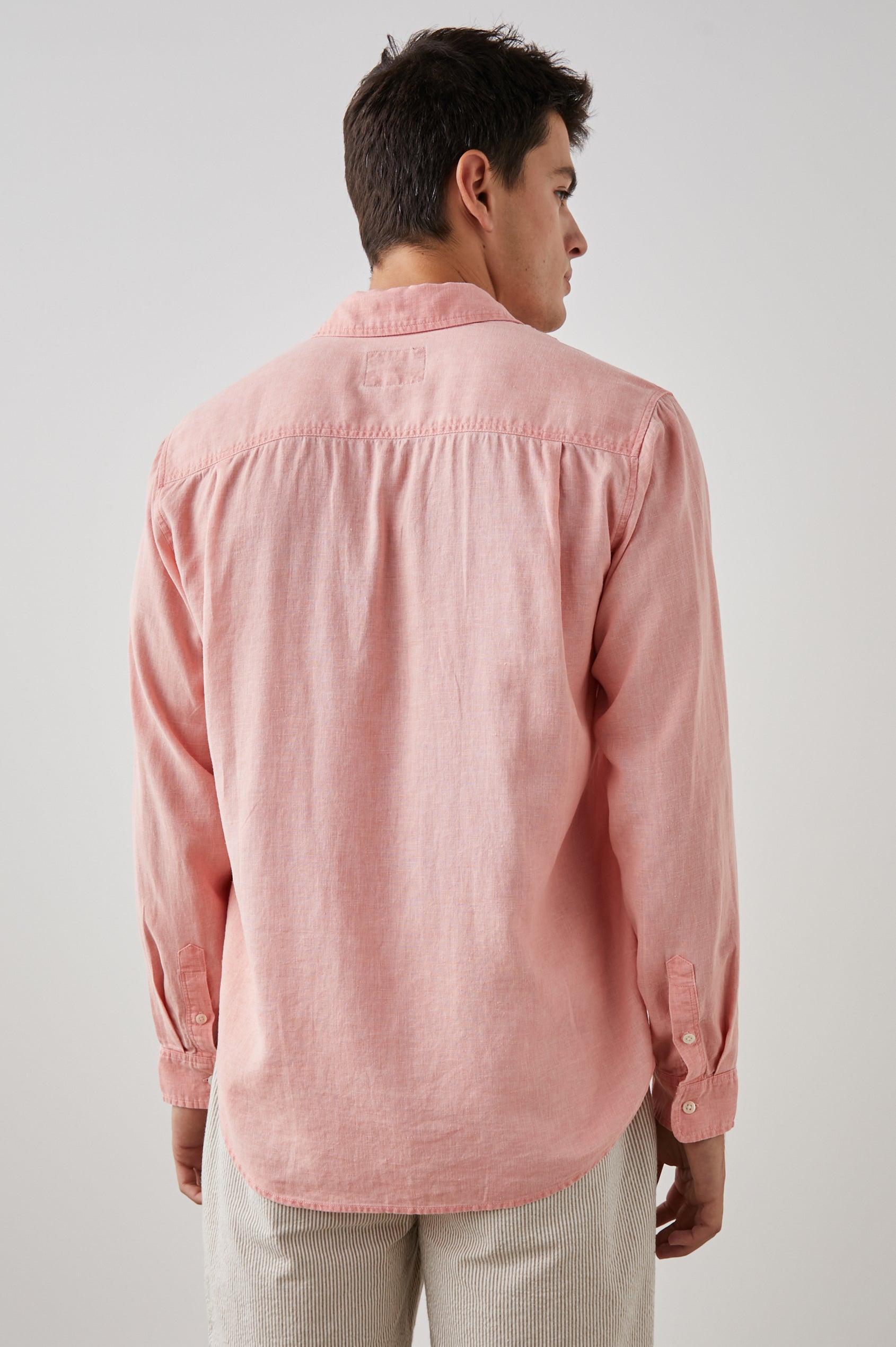 Mykonos Long-Sleeve Button Up with a Patch Pocket in Agate Colorway, a pink - Back View Featured on Model