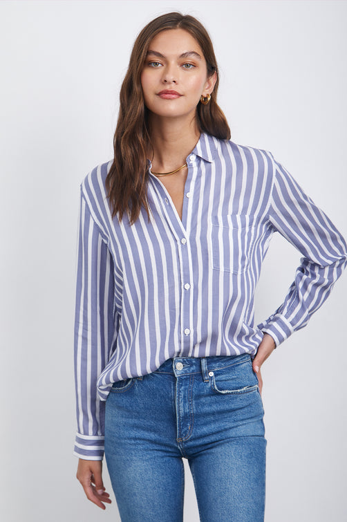 PALOMA TURIN STRIPE LONG SLEEVE BUTTON DOWN - FRONT TUCKED IN