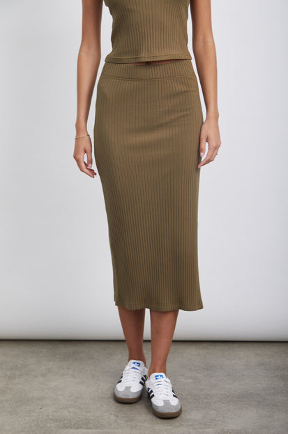 ANGIE SKIRT - OLIVE - FRONT VIEW