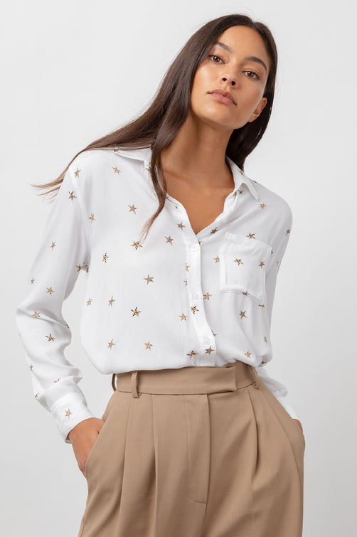 Rocsi Animal Printed Stars Blouse - front tucked in