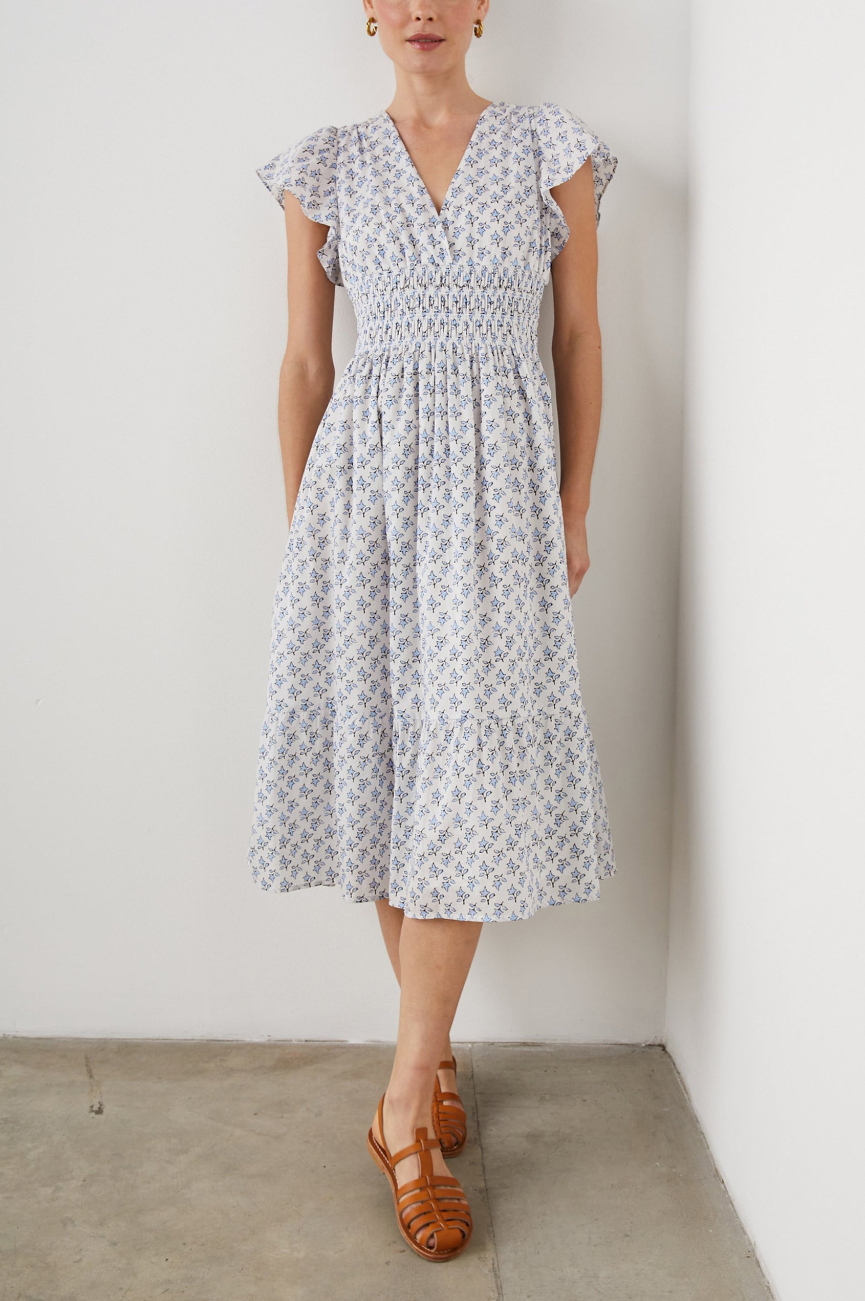 SEONA DRESS WHITE BLUE IVY - FRONT FULL BODY