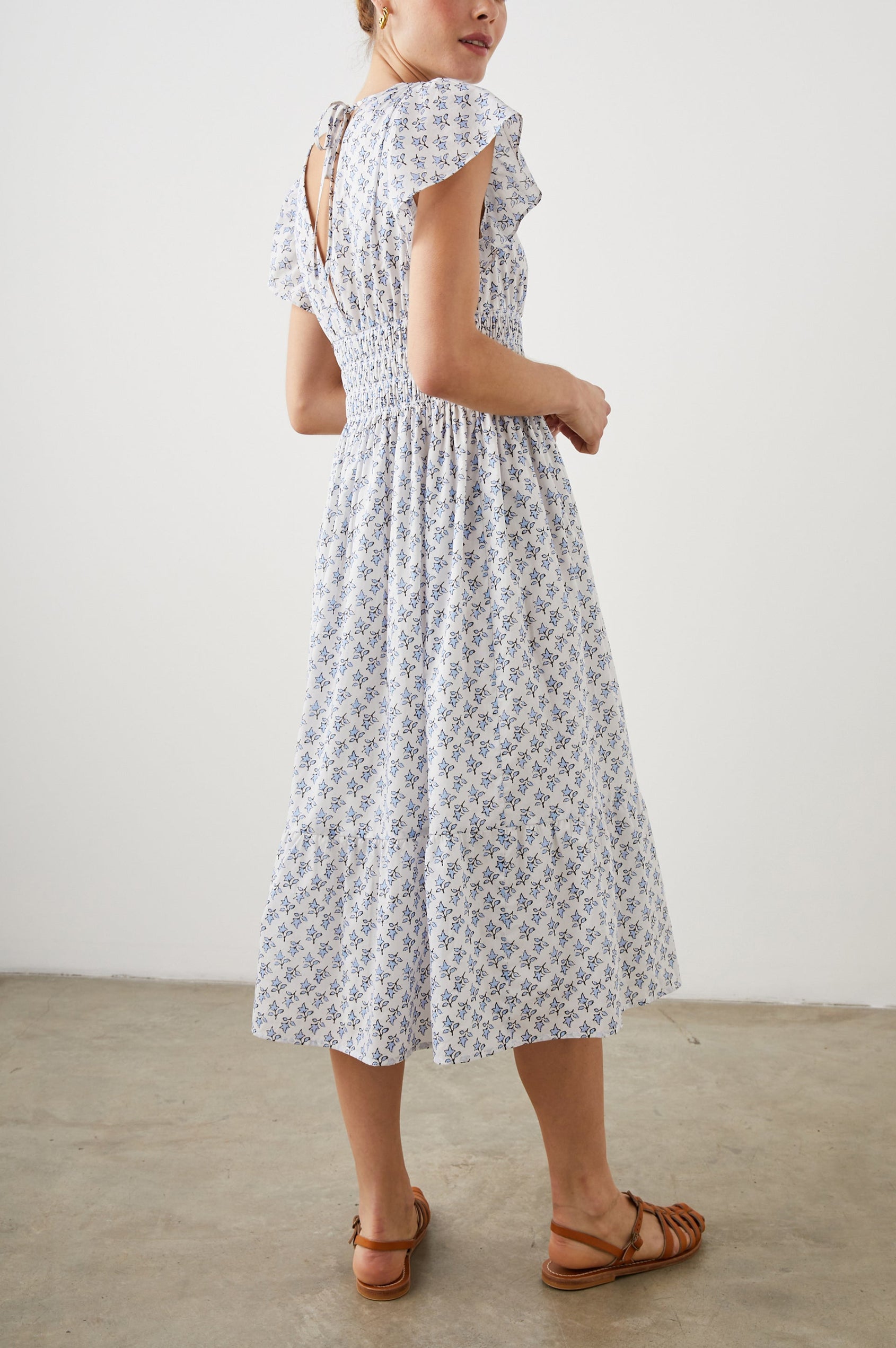 SEONA DRESS WHITE BLUE IVY - BACK ANGLE
