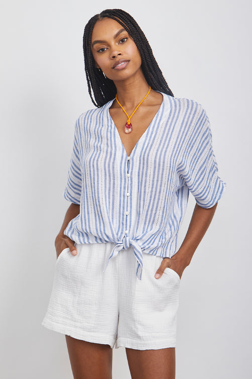 THEA BLUE CATALINA STRIPE TOP - FRONT