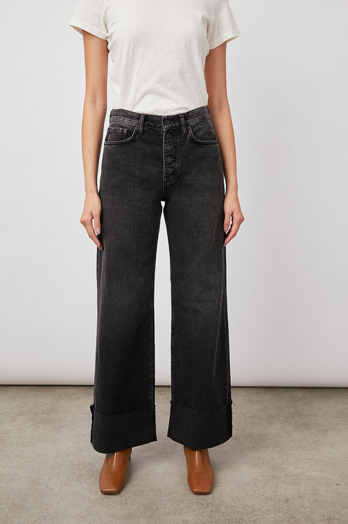 THE GETTY ASH BLACK CUFFED PANT-FRONT