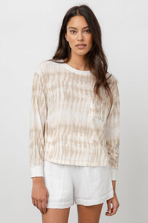 The Long Sleeve Boxy Crew Ivory Cream Tide Long Sleeve Pocket Tee- front untucked