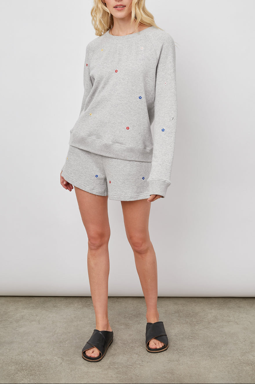 THEO HEATHER GREY DAISIES EMBROIDERY- FULL FRONT BODY