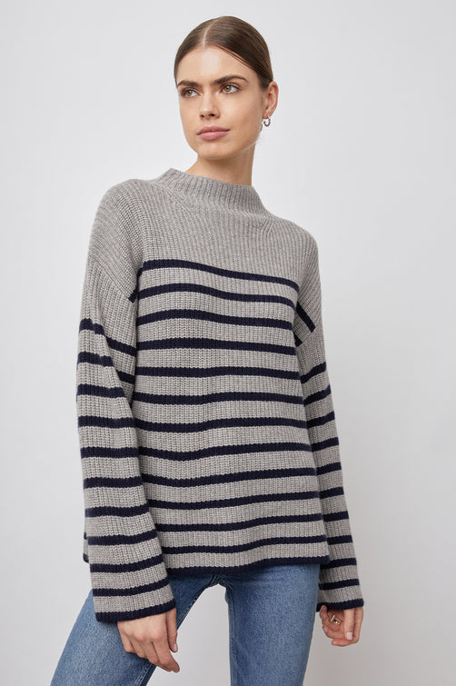 CLAUDIA HEATHER NAVY STRIPE SWEATER-FRONT