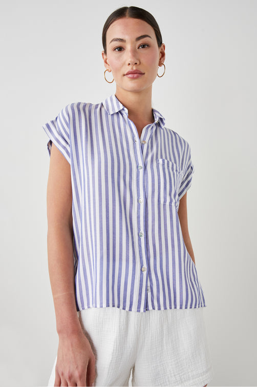 WHITNEY SHIRT BLUE WHITE STRIPE - FRONT UNTUCKED
